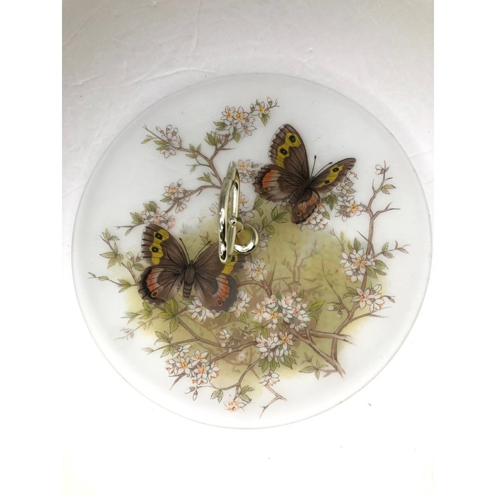 Viking USA Vintage Butterfly Frosted Glass Tray Gold Boho Cottagecore